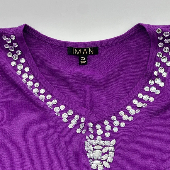 Iman Sz XS Sweater Top Tunic Rhinestone Jewel Beads Cashmere Blend - Picture 4 of 10